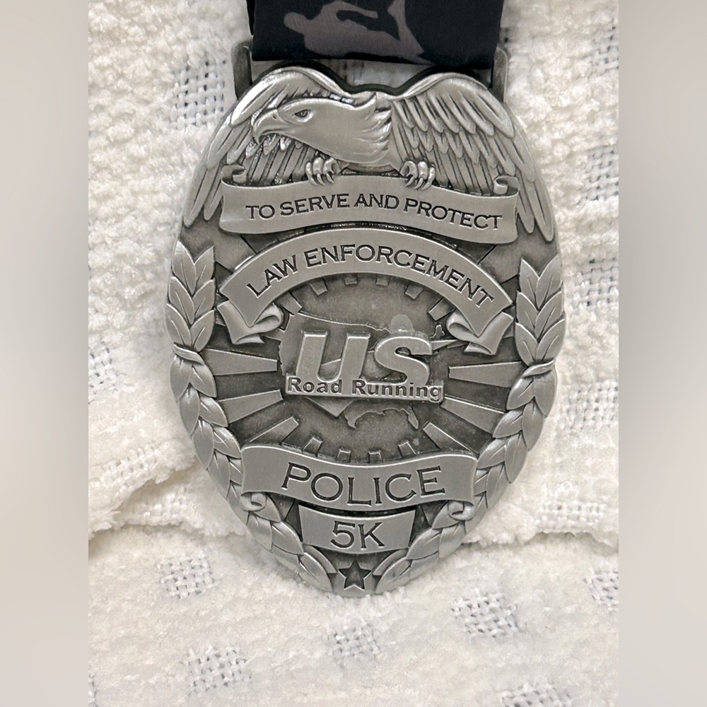 Police Silver 5K Medal with Black Ribbon
